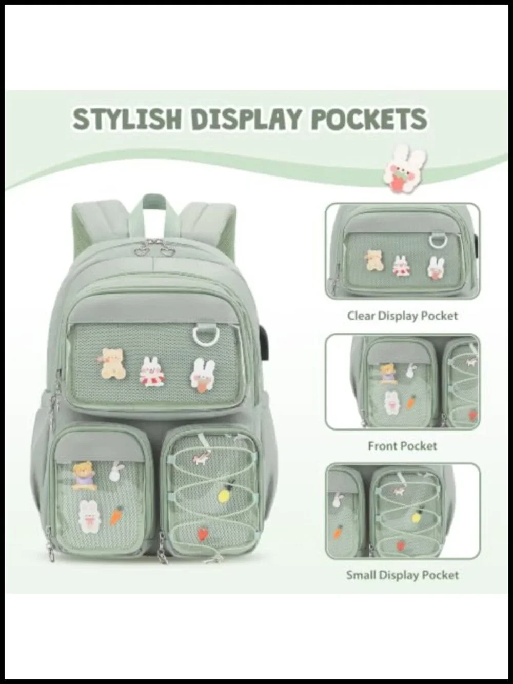3PCS Ita Backpack Set with Clear Display Pockets Lunch Bag and Pencil Case